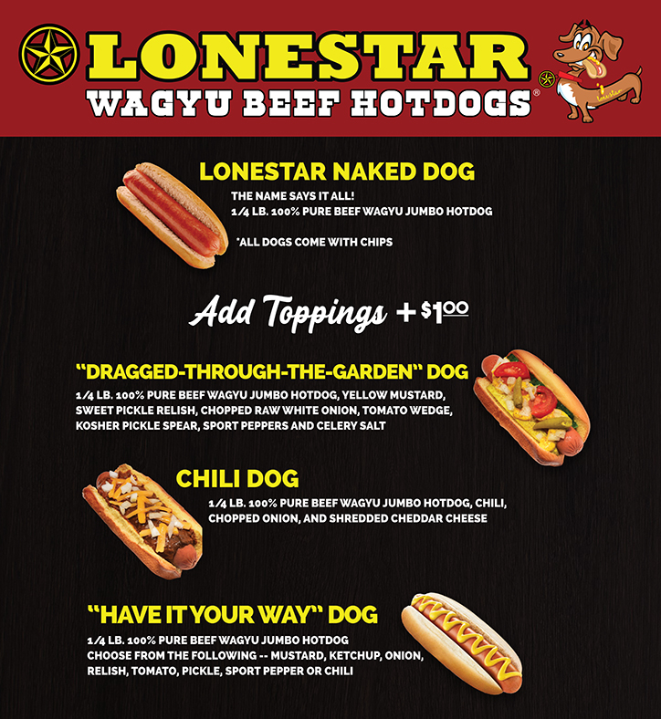 LoneStar Hotdogs Menu